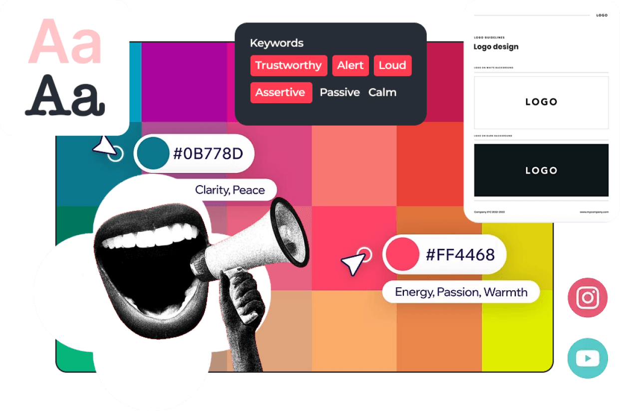 Imprint brand voice analysis showing typography, colors, and voice profiles